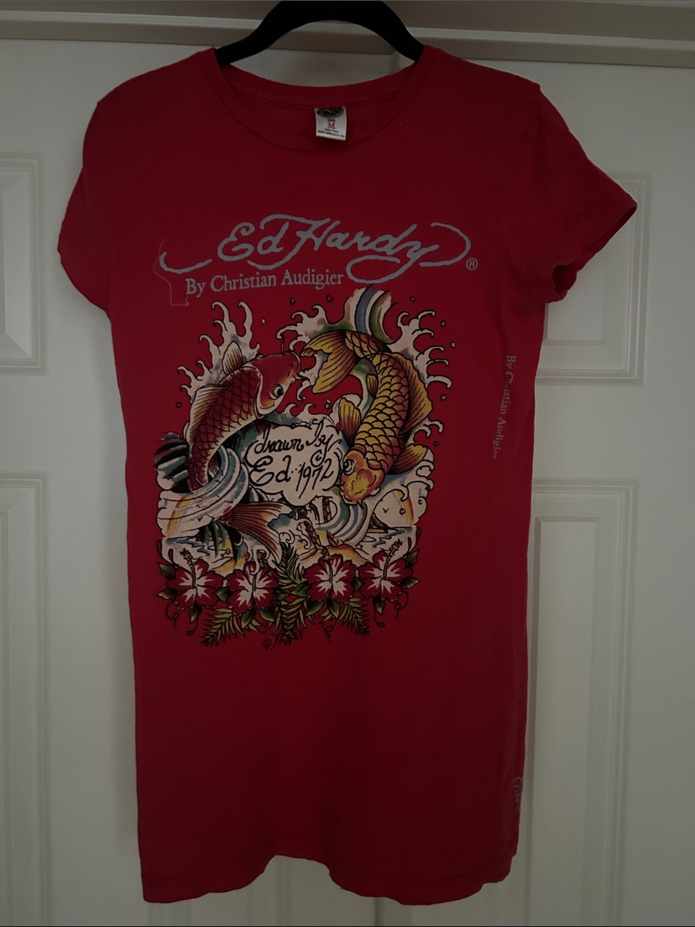Y2K Ed Hardy Red Koi Graphic Tunic Tee - Medium